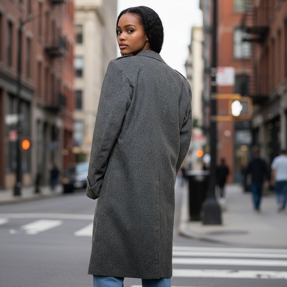 Vintage 1990s Grey Swiss Wool Greatcoat Overcoat Trench, Mens' M-XL - Picture 2 of 3